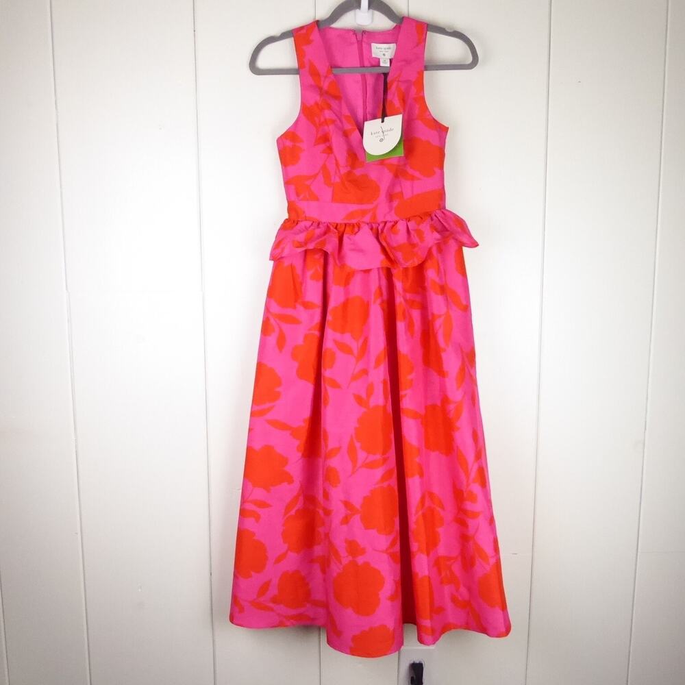 Kate Spade x Target Dress Women SZ 00 Classic Rose Peplum Midi Wedding Guest NWT